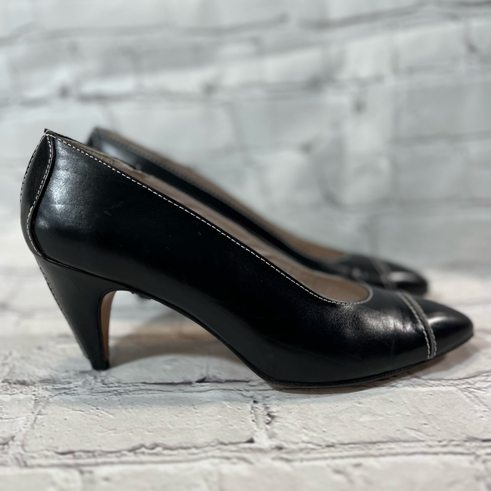 PHYLLIS POLAND Leather Heels Vintage Made in
Italy Black-7.5